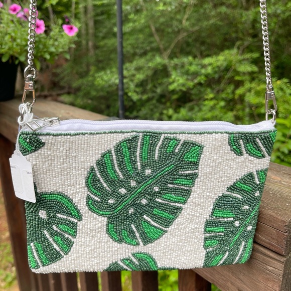 Handbags - Tatum Tropical Palm Beaded Crossbody/Clutch